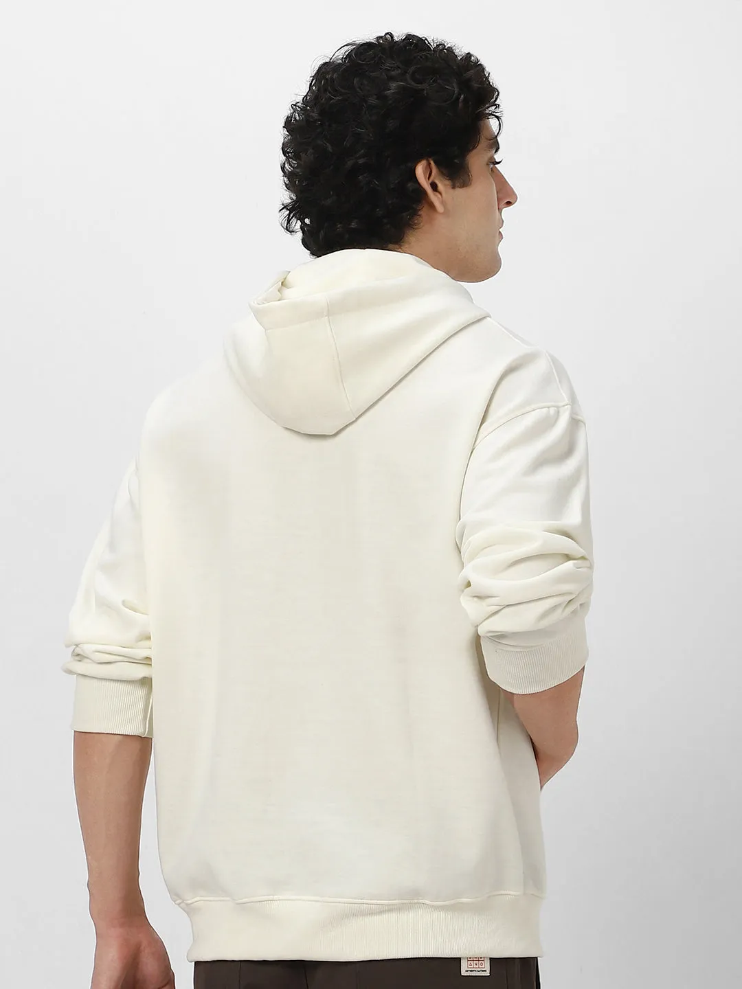 Men's Ivory Cotton Solid Oversized Hooded Neck Sweatshirt