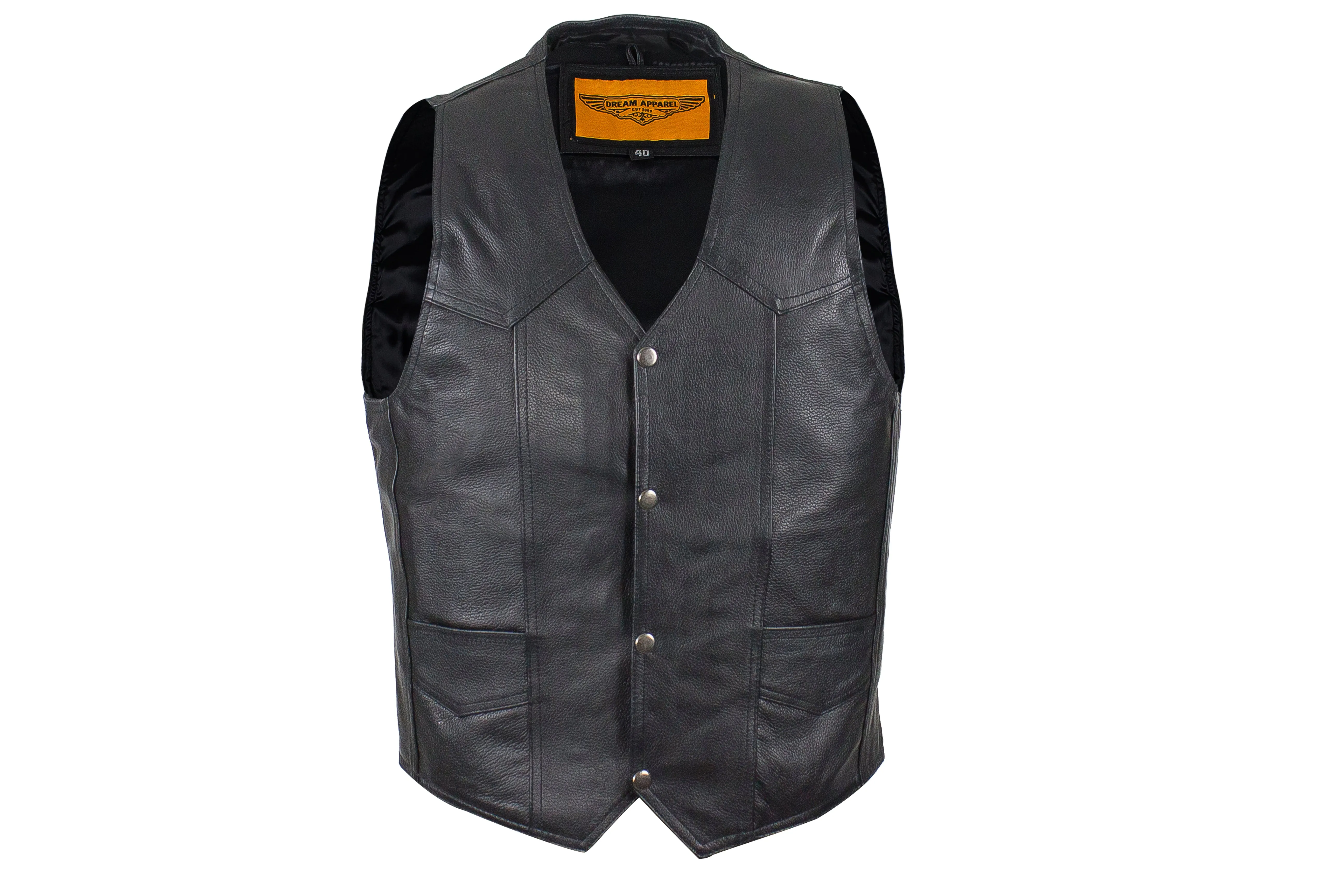 Mens Plain Cowhide Leather Vest With Gun Pockets