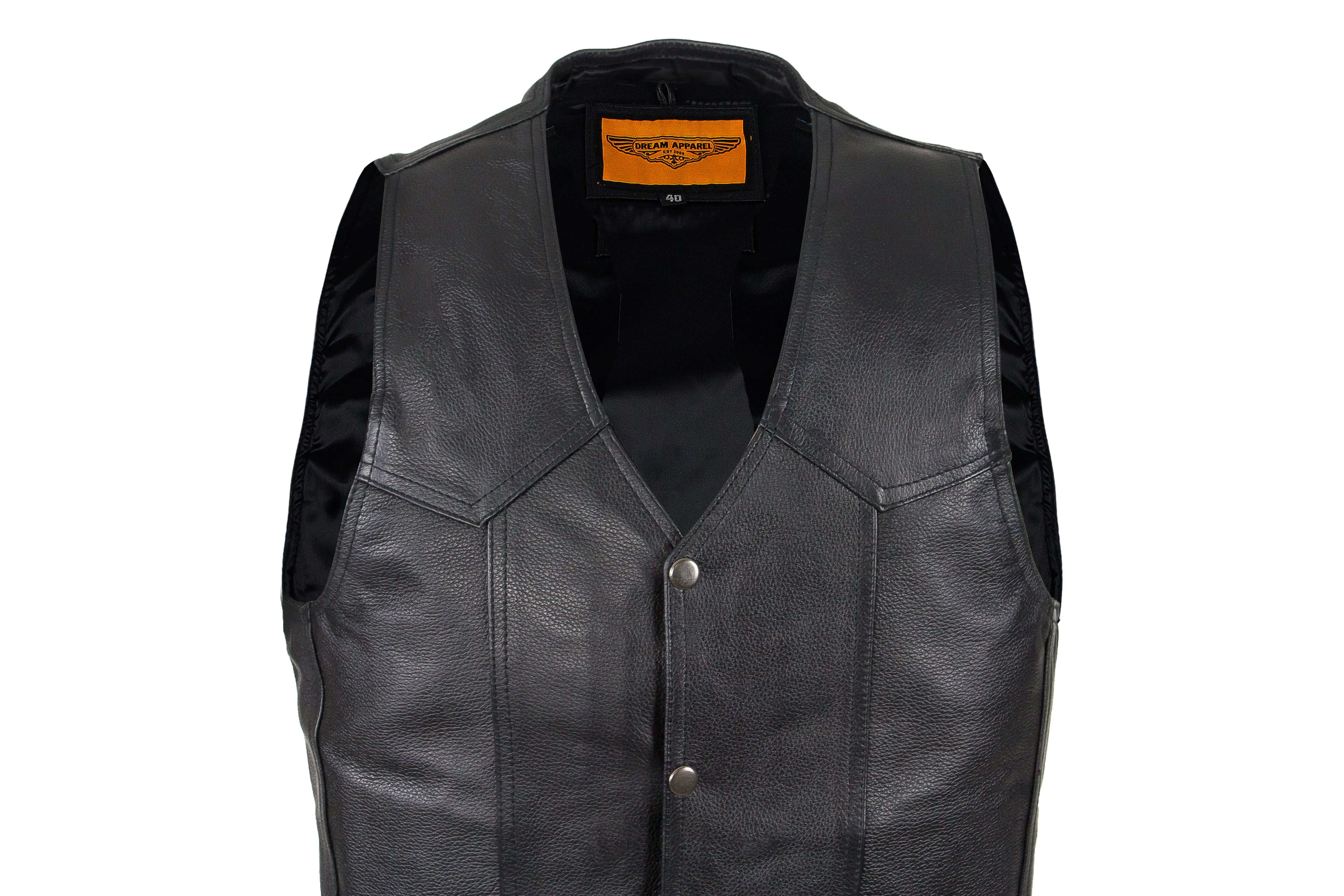 Mens Plain Cowhide Leather Vest With Gun Pockets