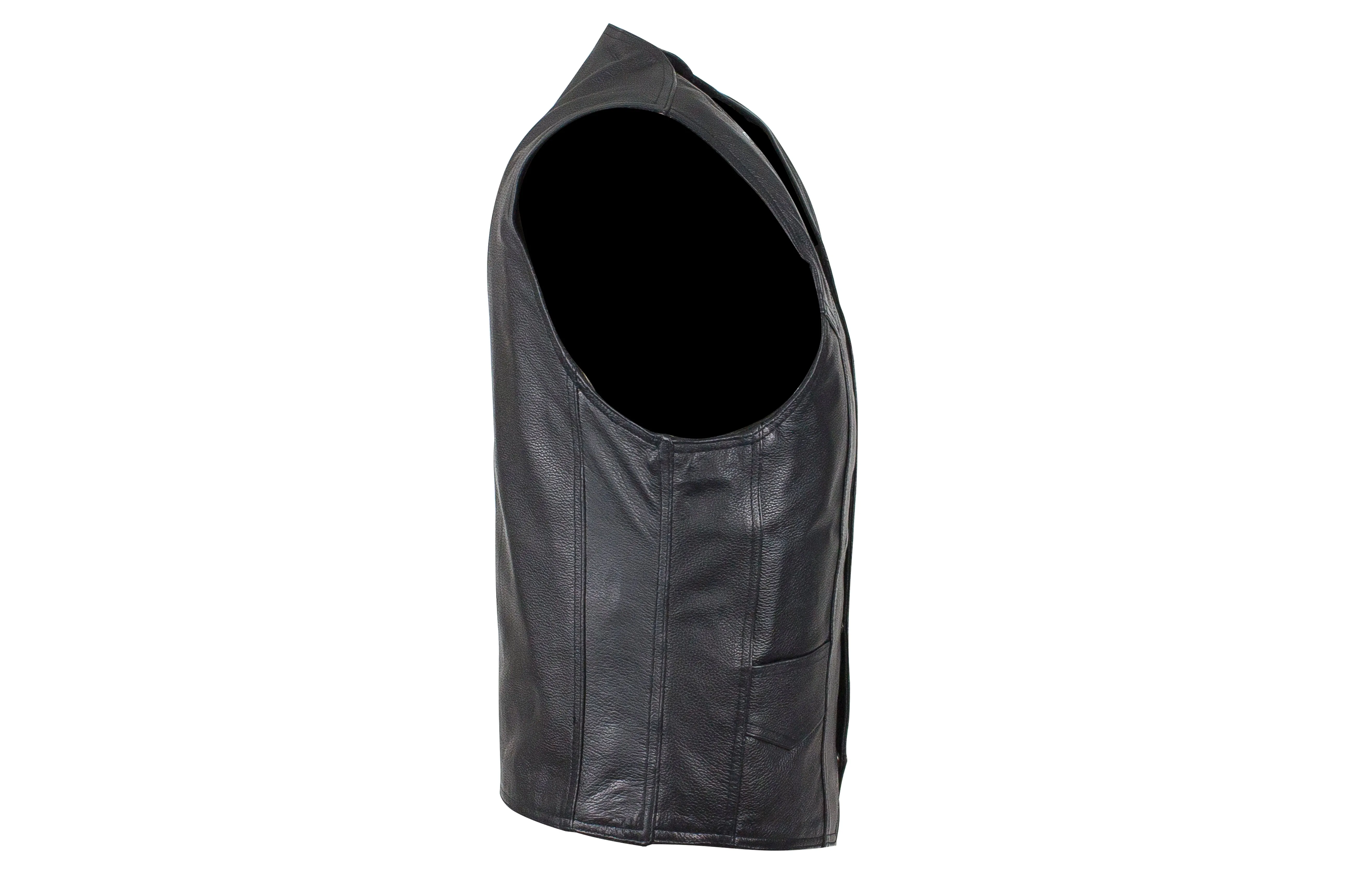 Mens Plain Cowhide Leather Vest With Gun Pockets