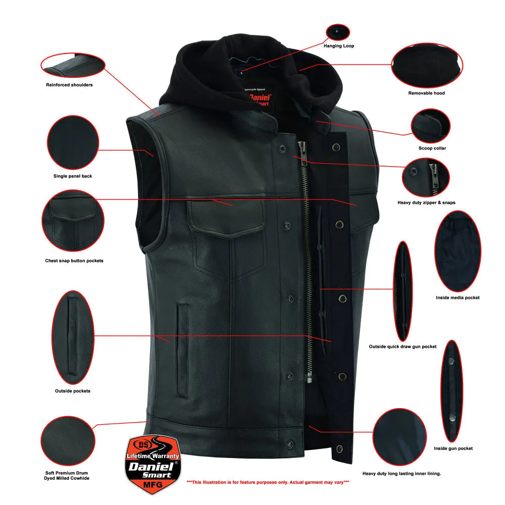 Men’s Premium Cowhide Concealment Vest with Removable Hood