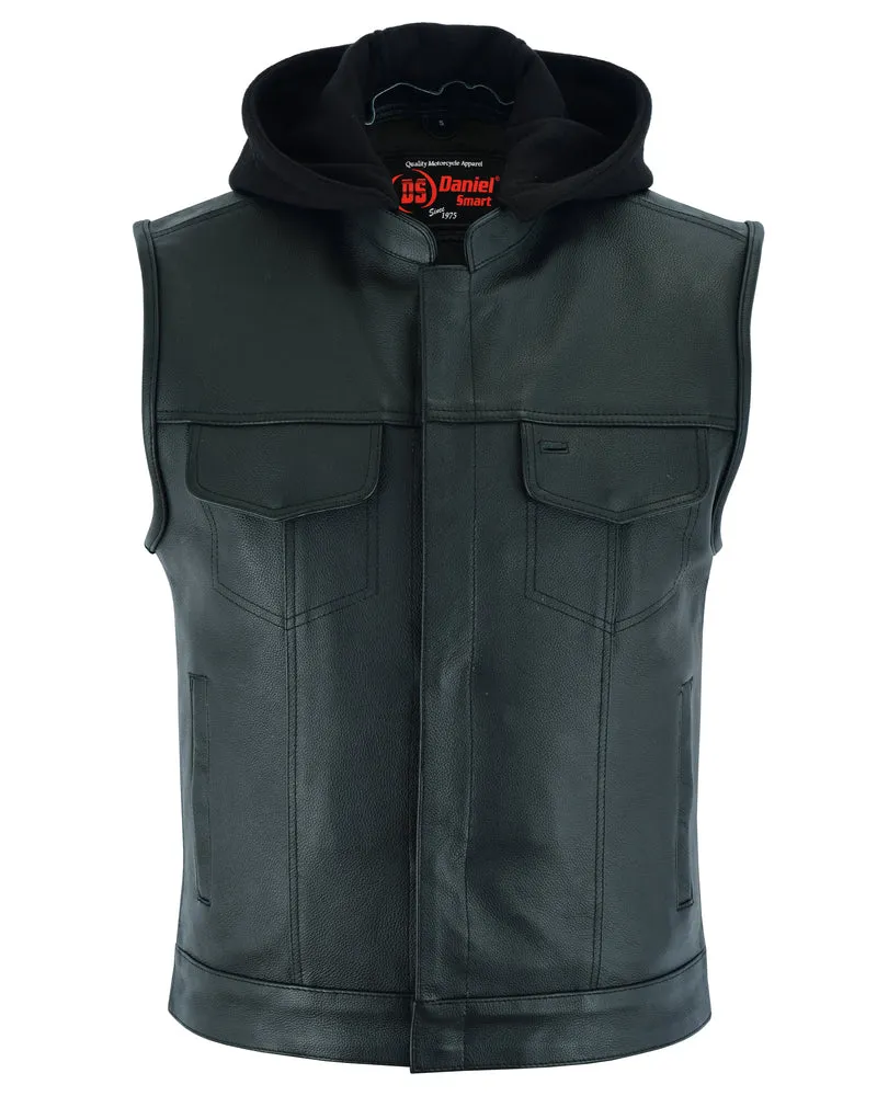 Men’s Premium Cowhide Concealment Vest with Removable Hood