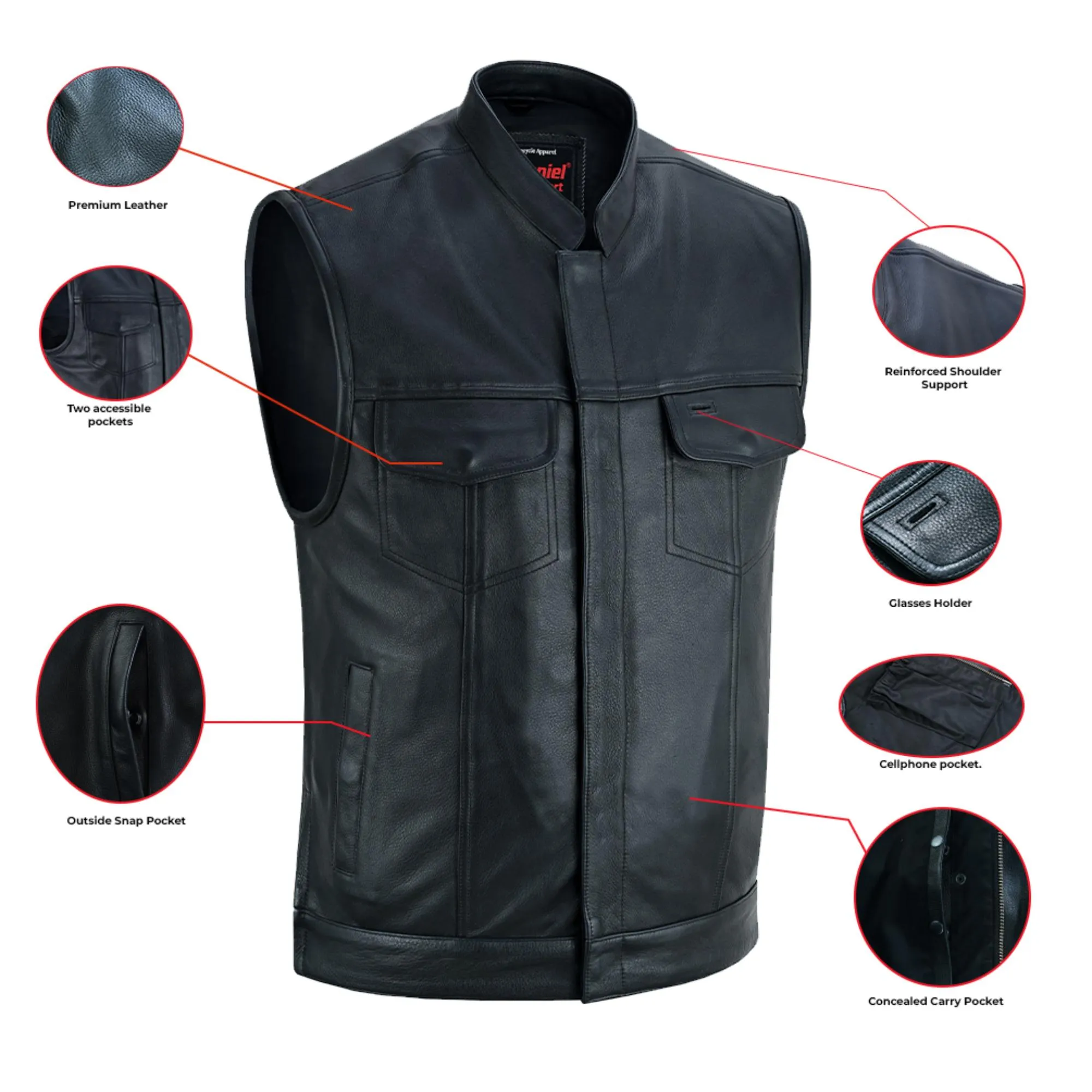 Men's Upgraded Style Smart Leather Vest Smart Access Pockets Side Zipper