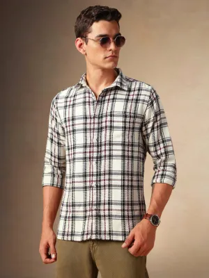 Men's White Checks Button Down collar Full Sleeves Casual Shirt