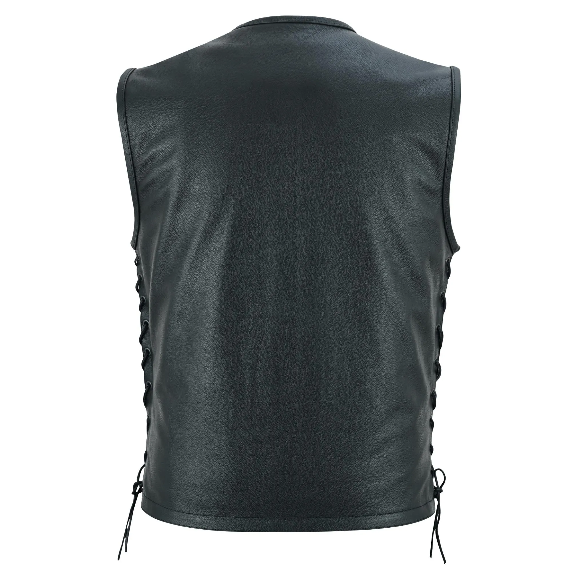 Men's Zipper Front Single Back Panel Concealed Carry Leather Vest