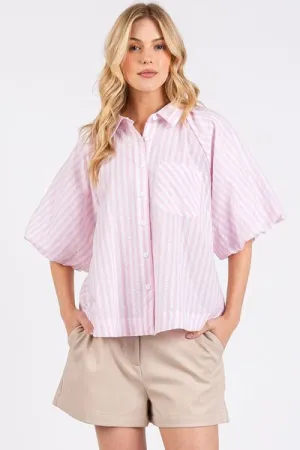 Mittoshop Button Down Striped Puff Sleeve Shirt