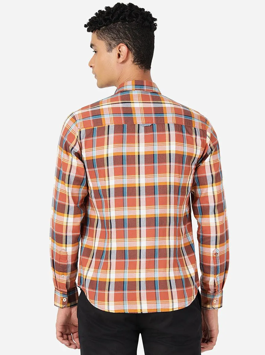 Mocha Mousse Checked Slim Fit Casual Shirt | Greenfibre