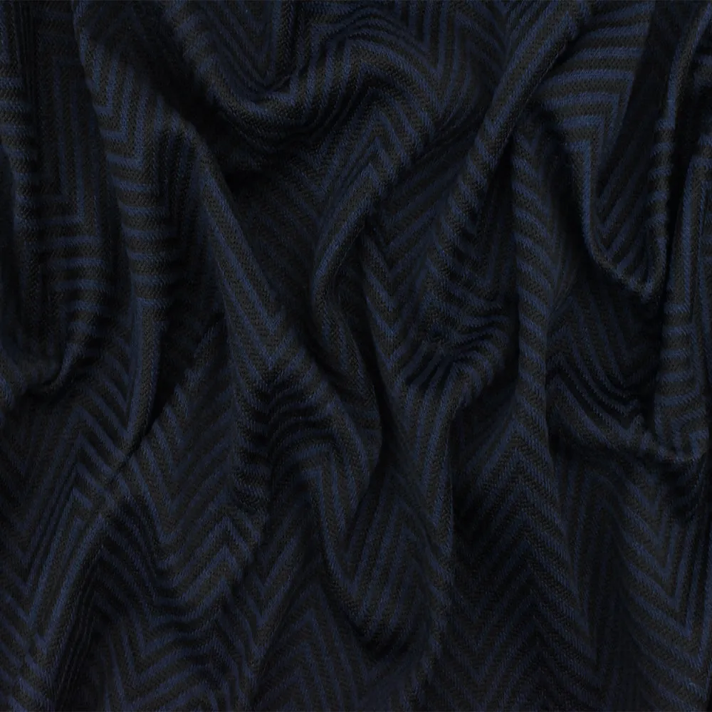 Night Blue-Black Chevron Jacquard Stretch Polyester Double Knit Fabric