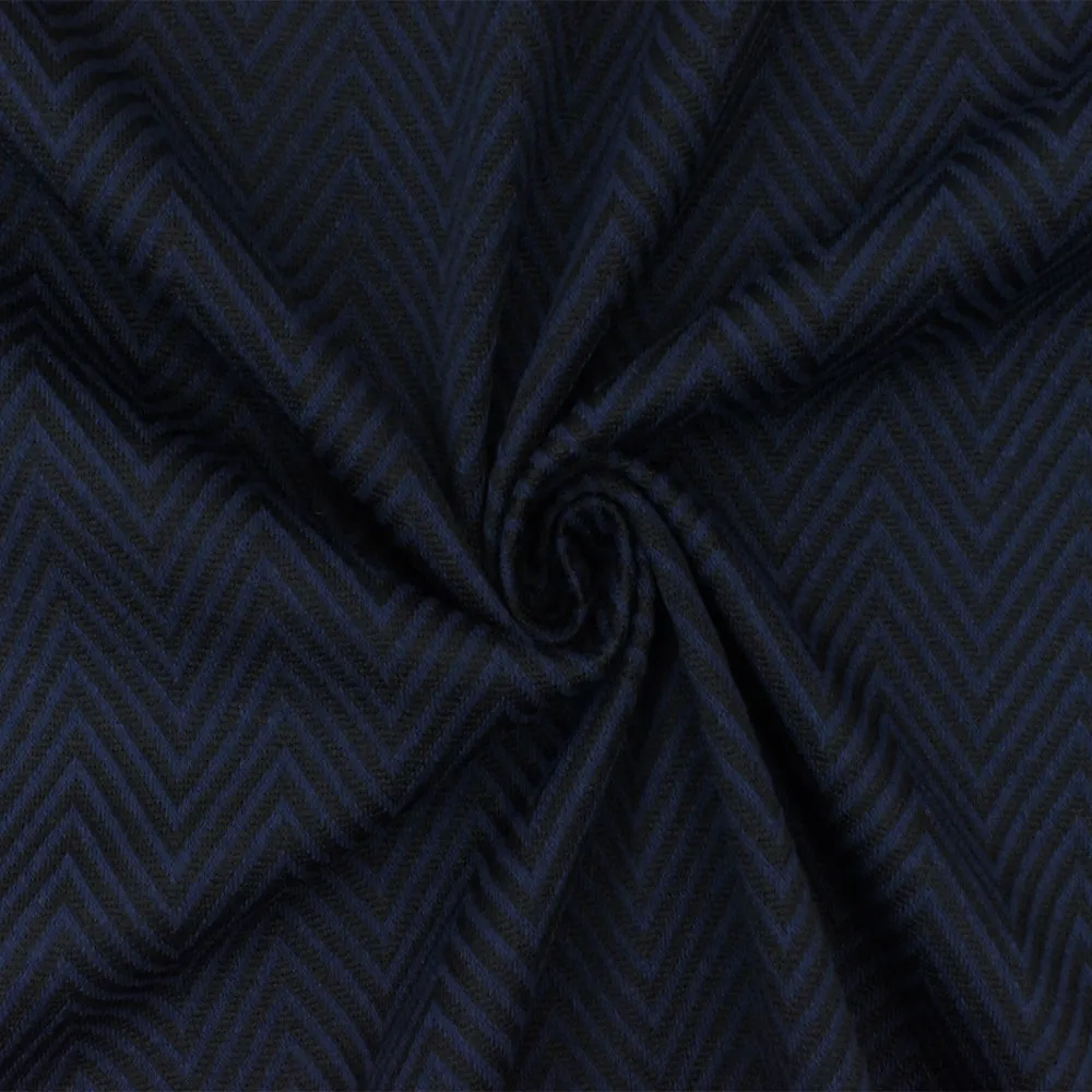 Night Blue-Black Chevron Jacquard Stretch Polyester Double Knit Fabric