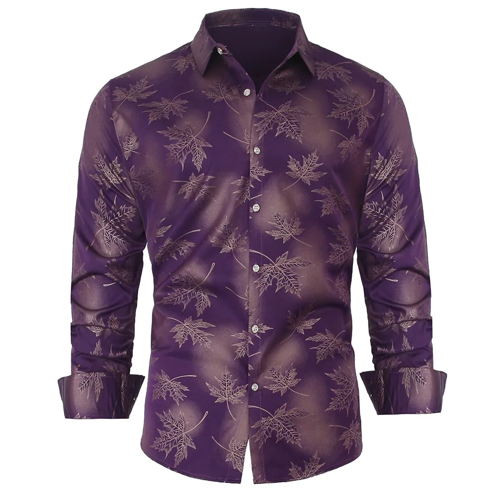 Nsqured "Maple Leaf Elegance" Men's Long Sleeve Designer Shirt