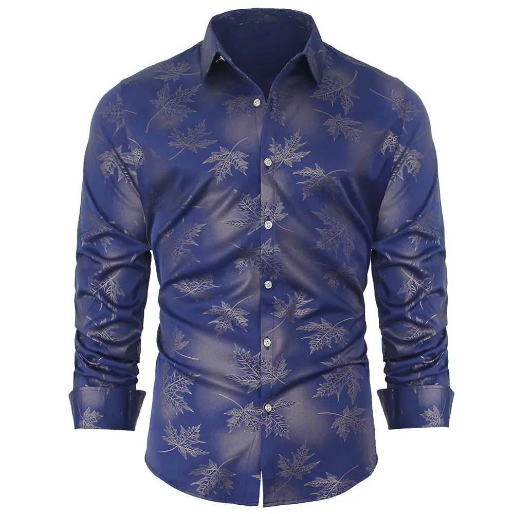 Nsqured "Maple Leaf Elegance" Men's Long Sleeve Designer Shirt