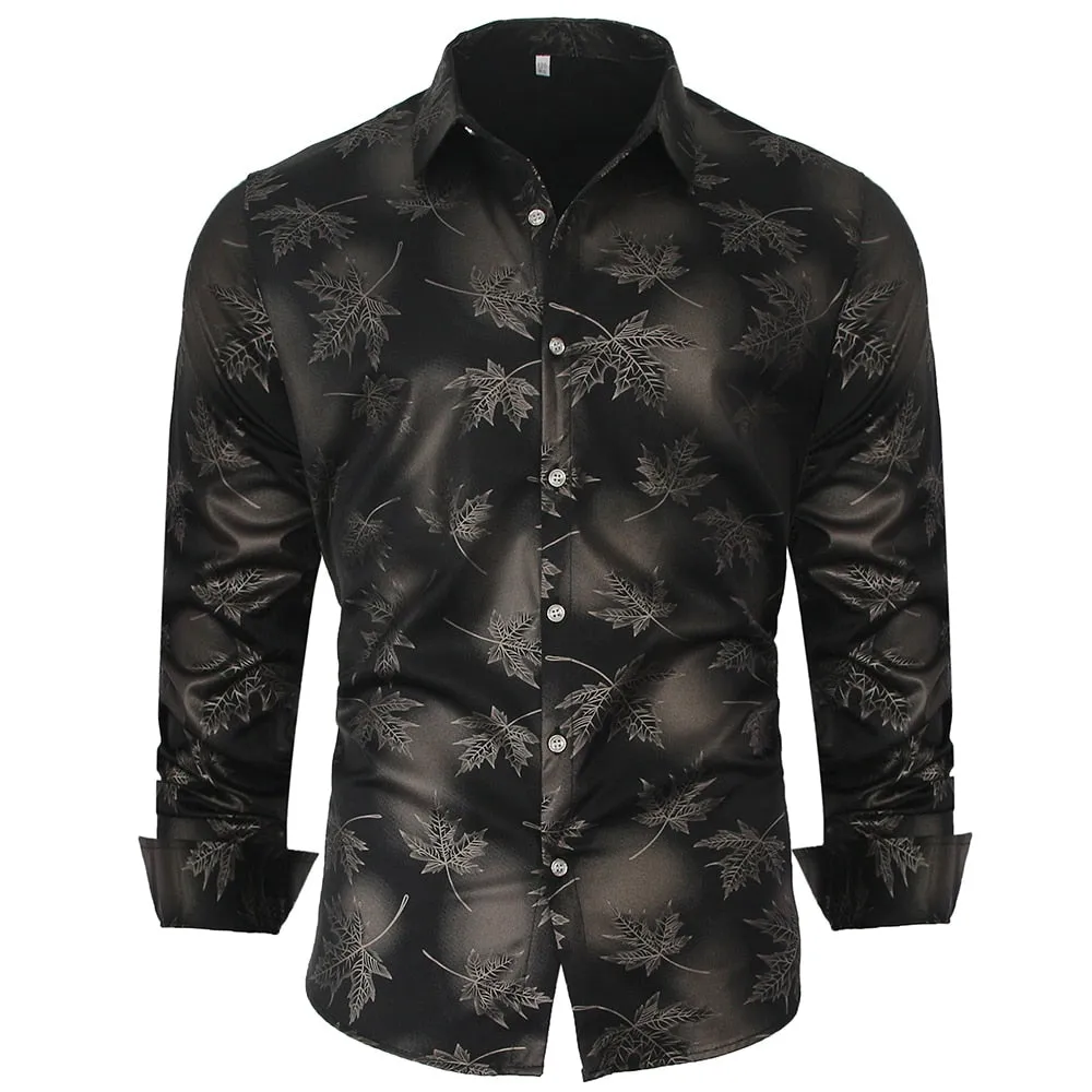 Nsqured "Maple Leaf Elegance" Men's Long Sleeve Designer Shirt