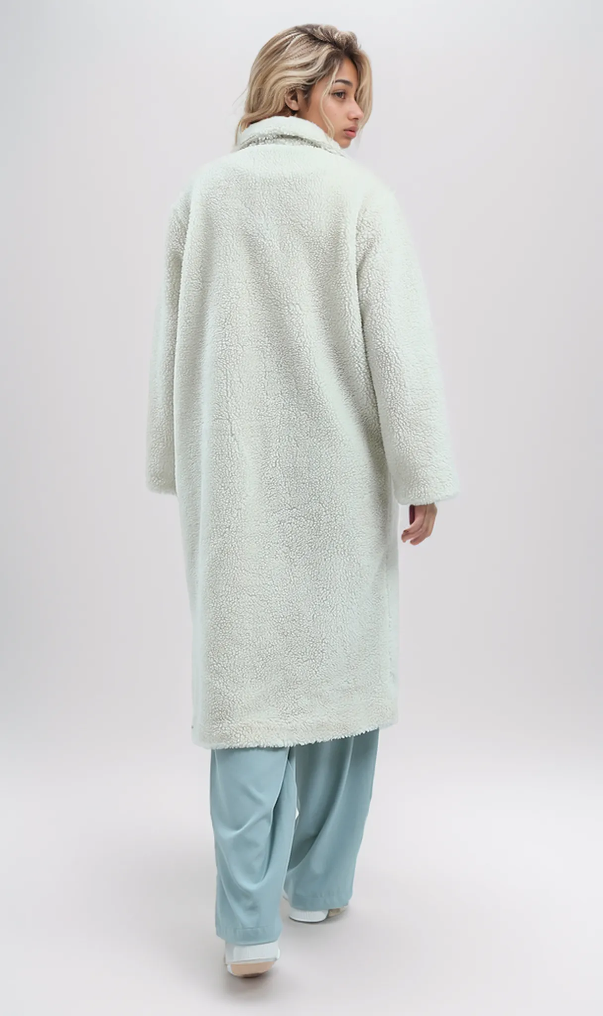 O174085 Notched Lapel Heavy Cozy Off-White Long Coat Jacket