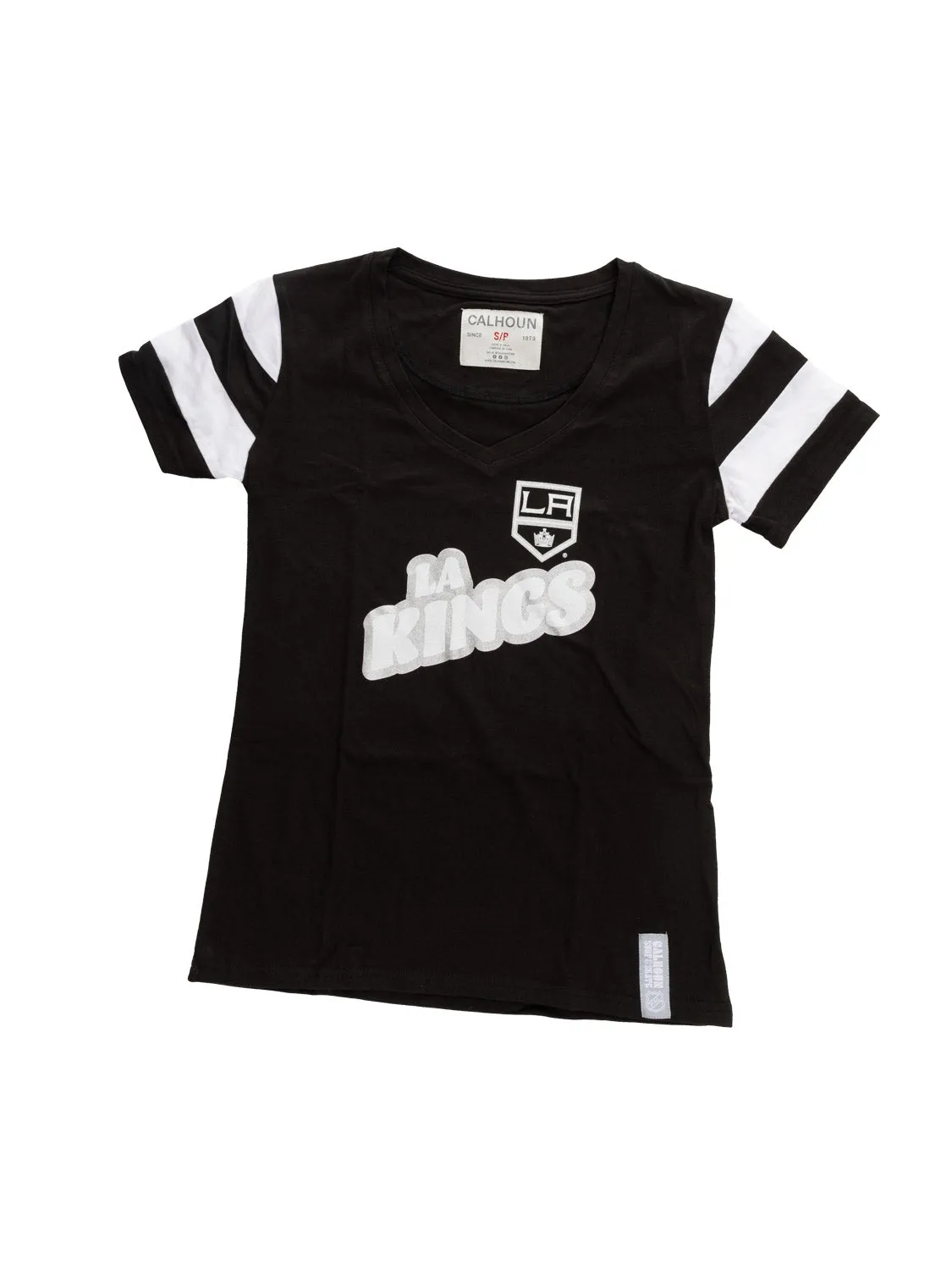 Official Licensed NHL Ladies' Retro Varsity Short Sleeve Vneck Tshirt--LosAngeles Kings