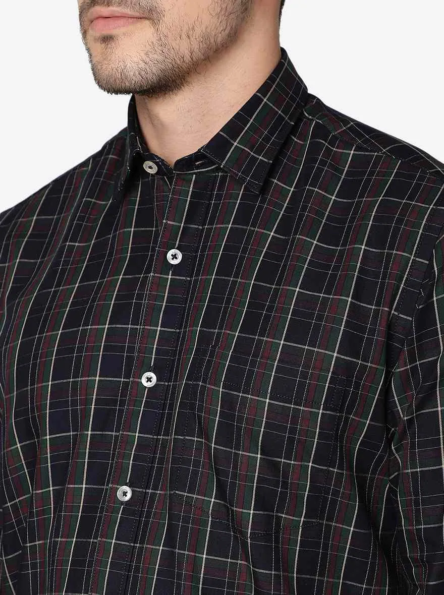 Peacoat Blue Checked Slim Fit Semi Casual Shirt | JadeBlue