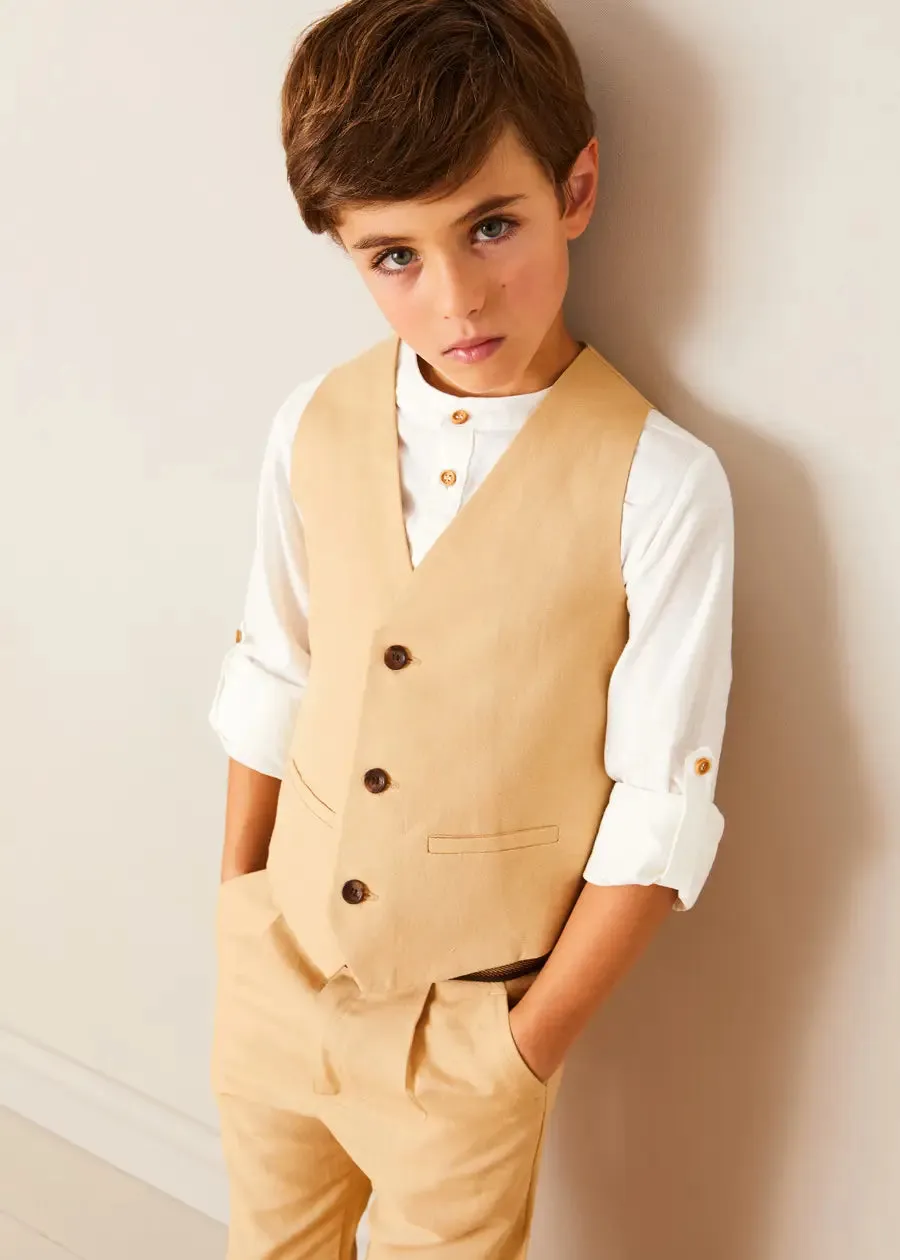 Plain Light Linen Vest in Beige (4-10yrs)