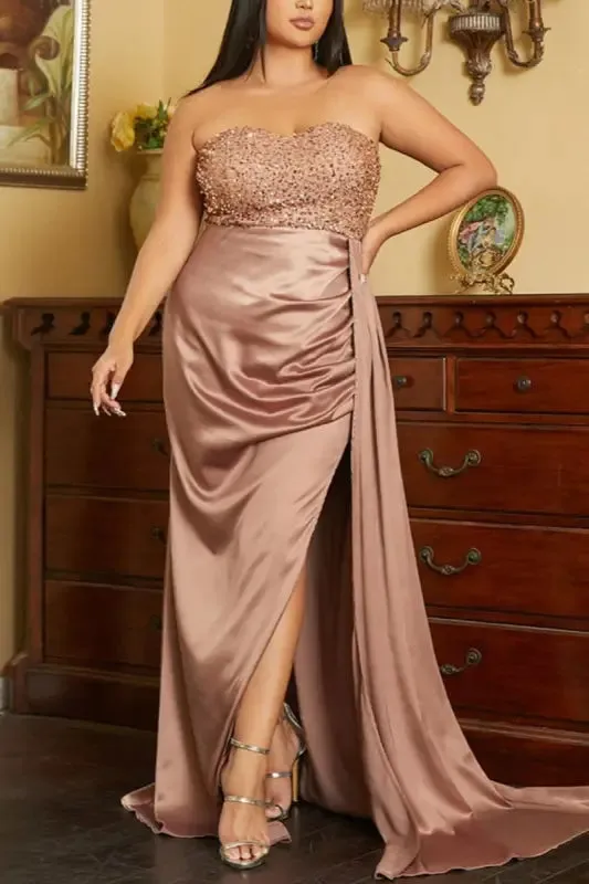 Plus Size Champagne Dreams Side Sash Maxi Dress