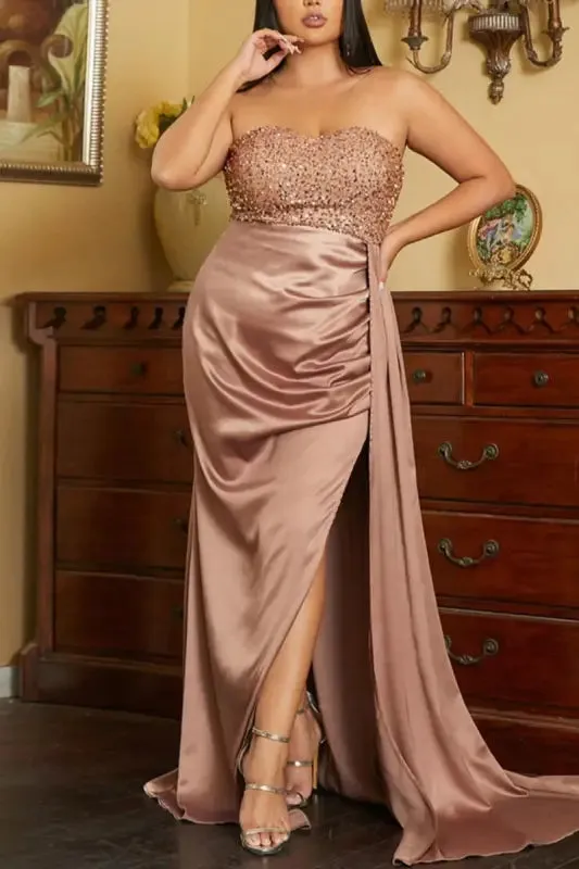 Plus Size Champagne Dreams Side Sash Maxi Dress