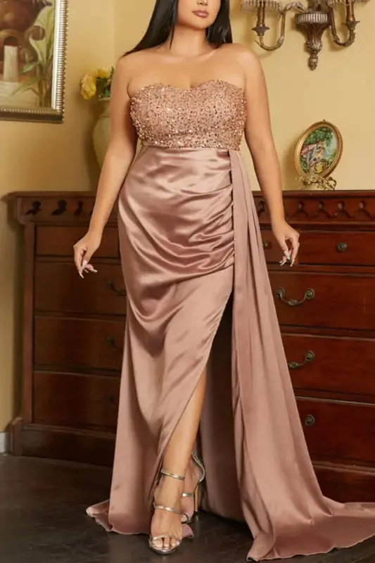 Plus Size Champagne Dreams Side Sash Maxi Dress