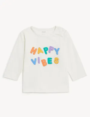 Pure Cotton Happy Vibes Slogan Top