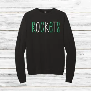 R-O-C-K-E-T-S Embroidered Black Crew with Kelly Green & White Text