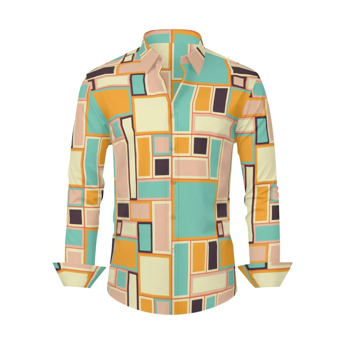 Retro Shirt Men, Retro Top Men, 60s inspired Shirt, Geometric Shirt, Opt Art Shirt, Pink Turquoise Shirt, 60s style shirt, Dress Shirt Men