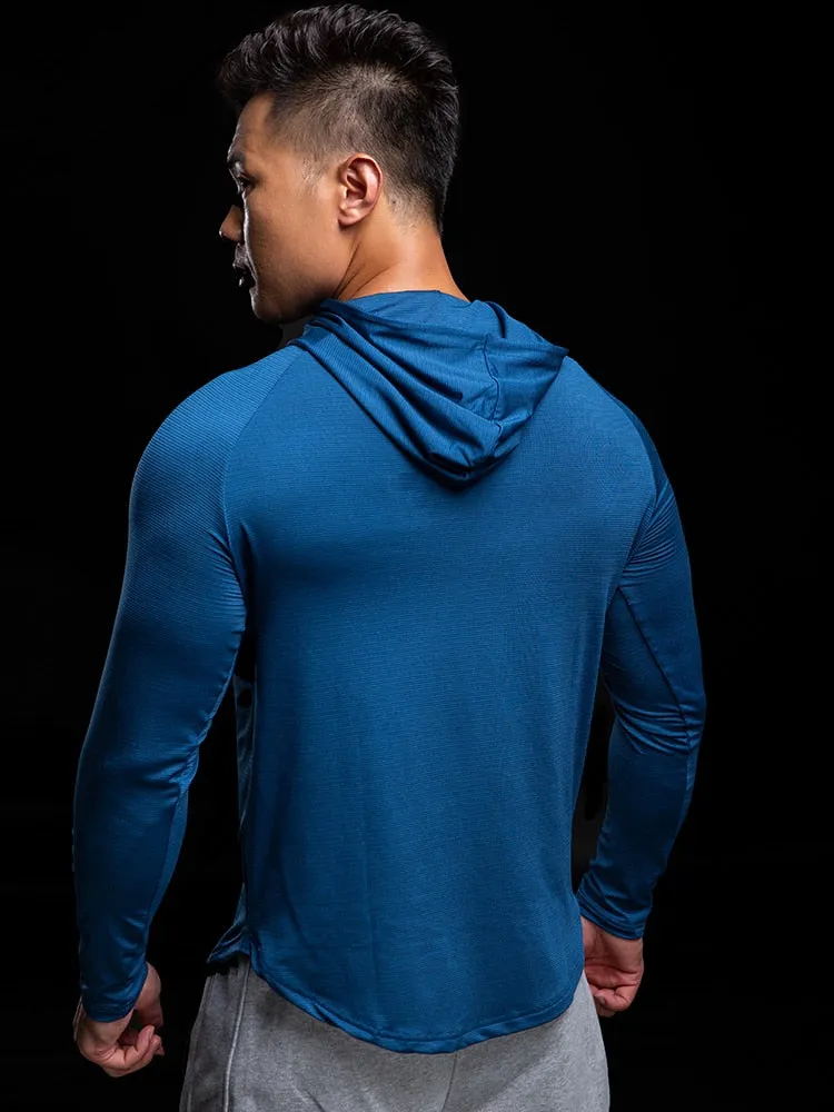 Running Jacket Men Fitness Hooded Long Sleeve Gym Training Sweatshirts Tight Hoodies Bodybuilding High Quality Sportswear Tops