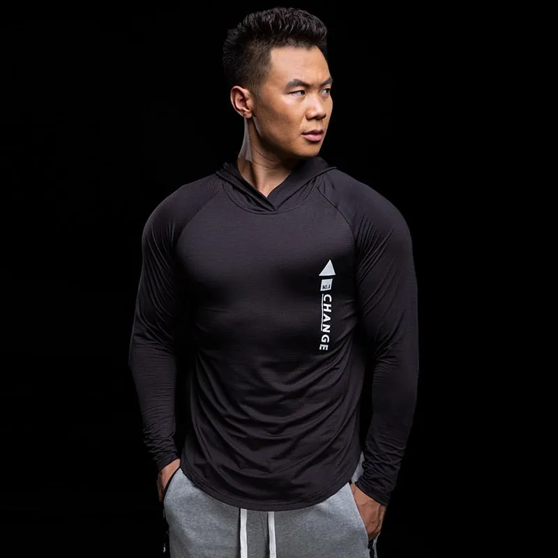 Running Jacket Men Fitness Hooded Long Sleeve Gym Training Sweatshirts Tight Hoodies Bodybuilding High Quality Sportswear Tops