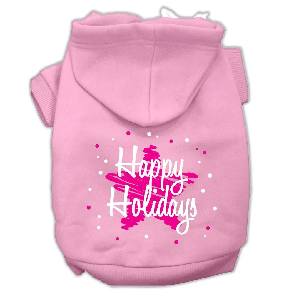 Scribble Happy Holidays Screenprint Pet Hoodies Light Pink Size M (12)