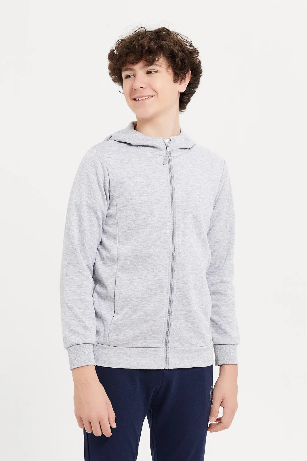 Senior Boys Grey Hoody Sweatshirt With Front Zip