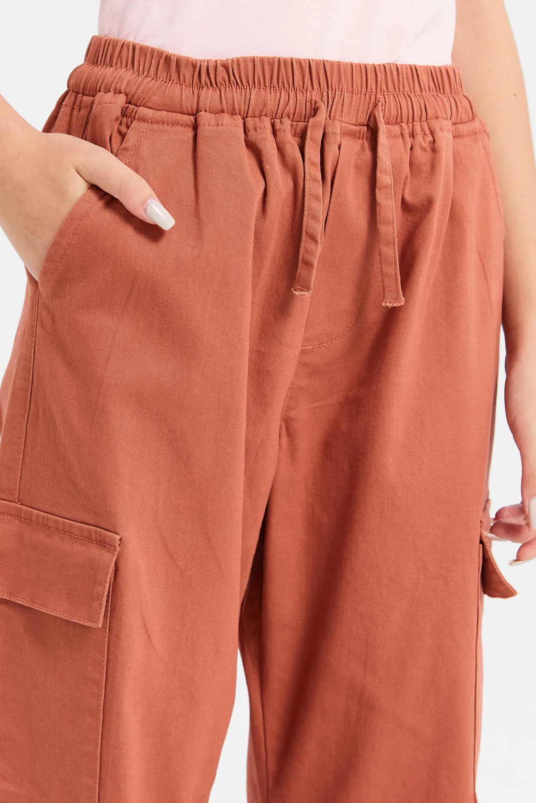 Senior Girls Orange Pull-On Cargo Pocket Joggers