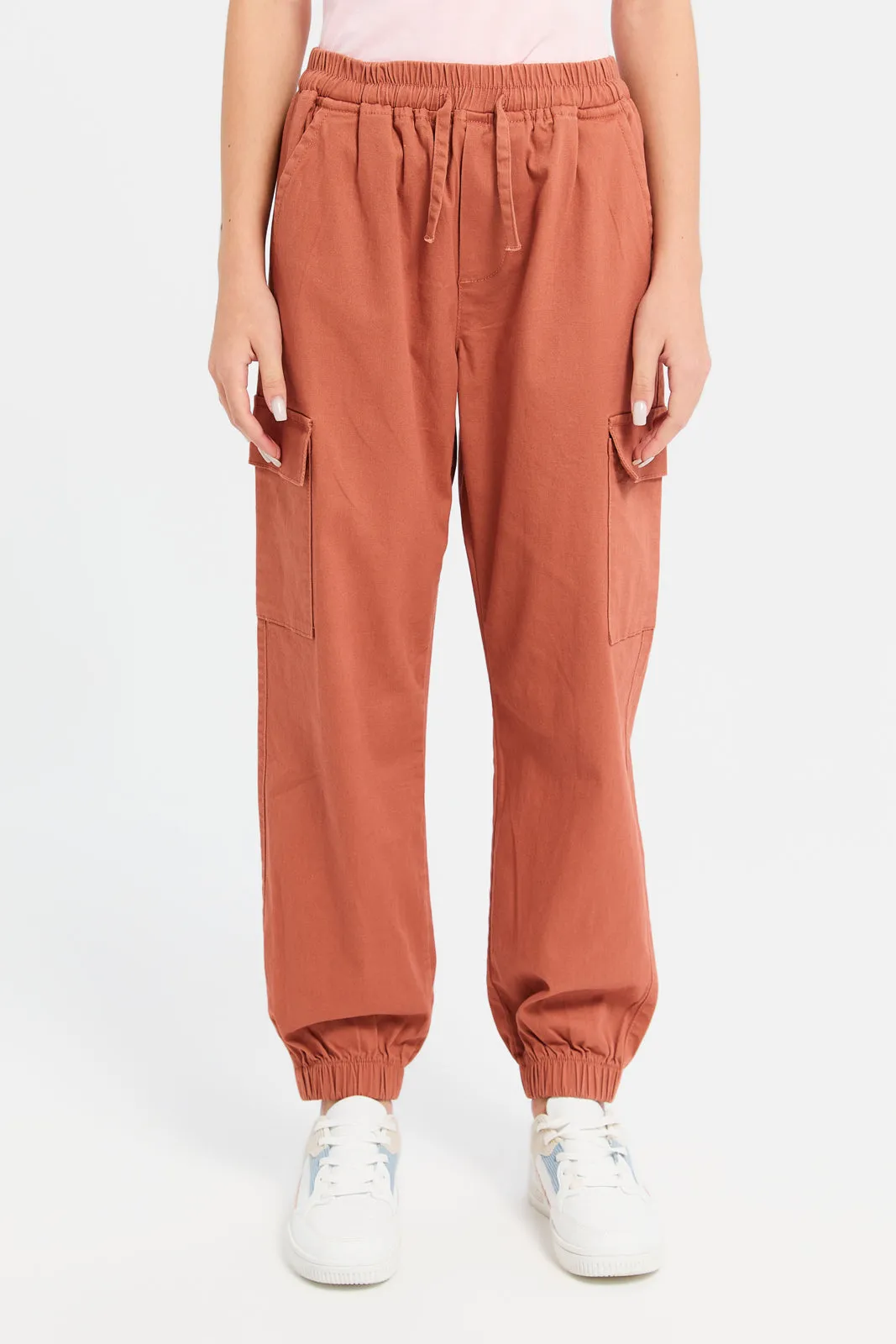 Senior Girls Orange Pull-On Cargo Pocket Joggers