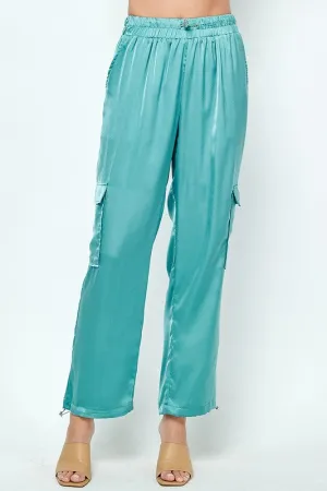 Slate Blue Elastic Drawstring Satin Jogger Pants