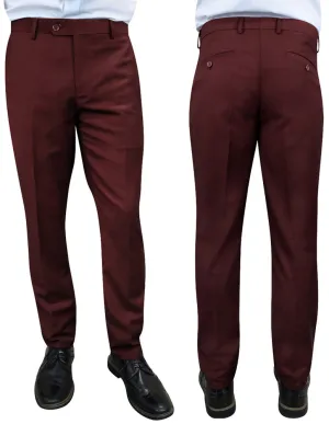 SLIM FIT FLAT FRONT DRESS PANTS, SUPER 150'S ITALIAN FABRIC | PL-100-Burgundy