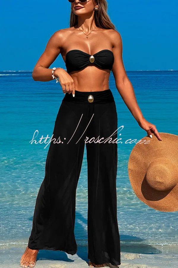 Solid Color Loose Metal Buckle Beach Pants