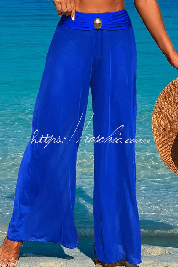 Solid Color Loose Metal Buckle Beach Pants