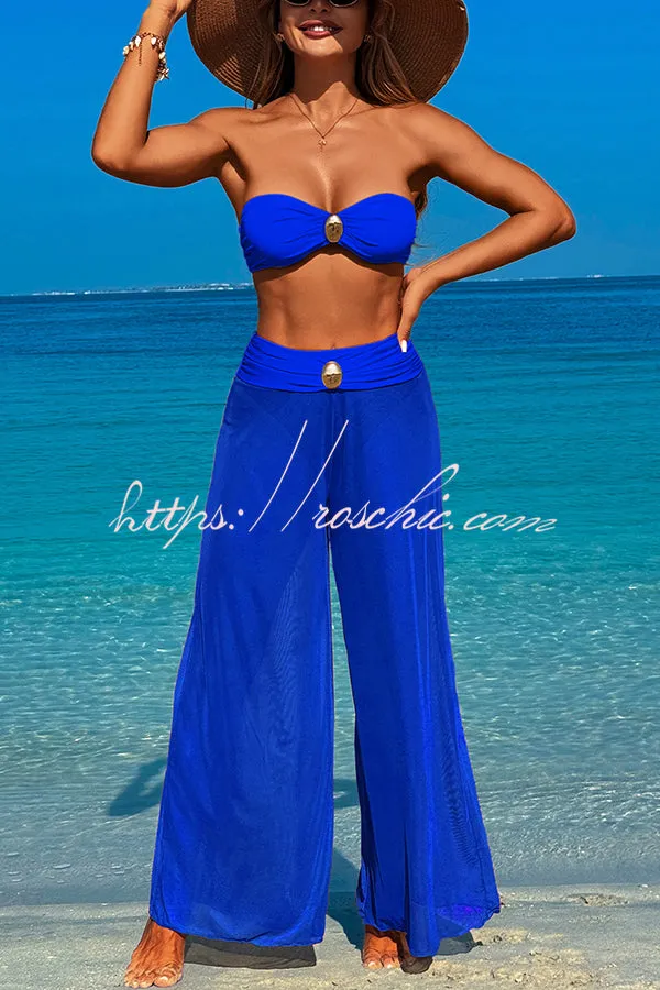 Solid Color Loose Metal Buckle Beach Pants