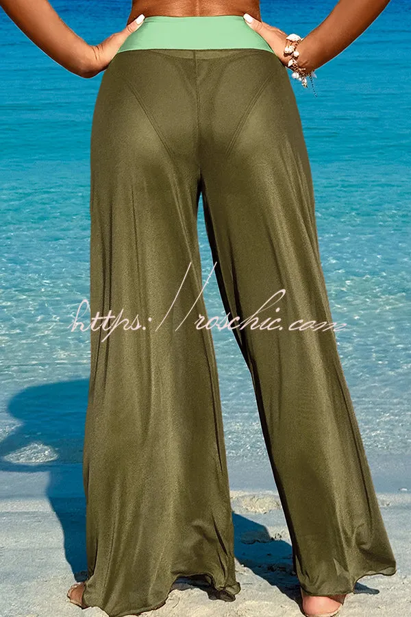 Solid Color Loose Metal Buckle Beach Pants