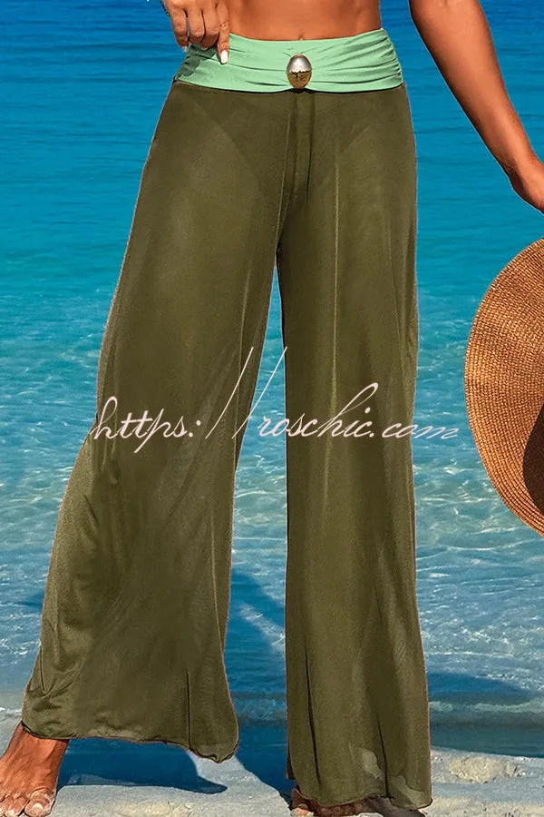 Solid Color Loose Metal Buckle Beach Pants