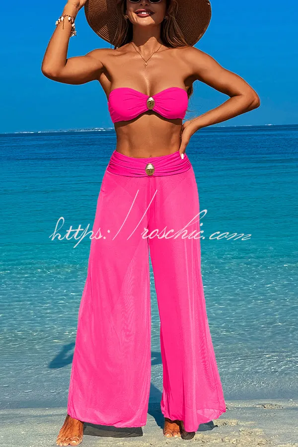 Solid Color Loose Metal Buckle Beach Pants