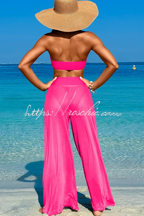 Solid Color Loose Metal Buckle Beach Pants