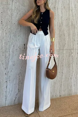 Solid Color Waist Pocket Loose Wide Leg Pants