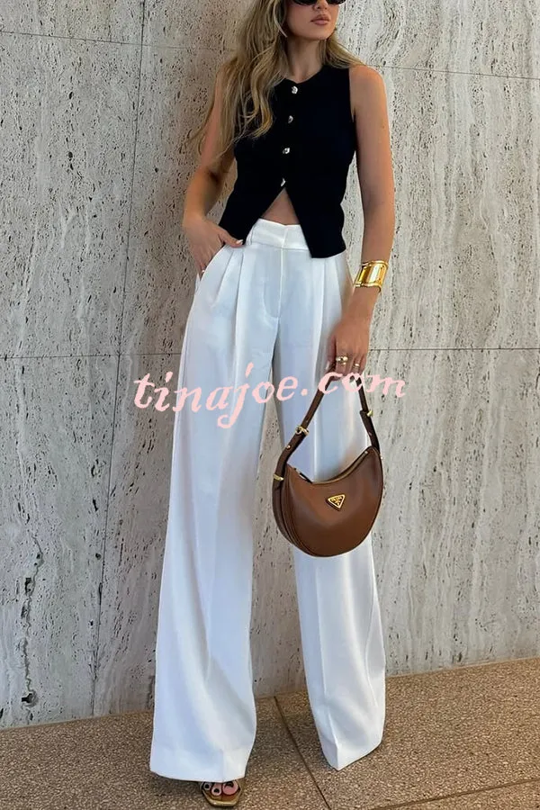 Solid Color Waist Pocket Loose Wide Leg Pants