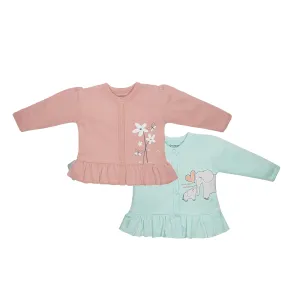 Top Full Sleeves Girls Peach/Aqua - 2Pc Set