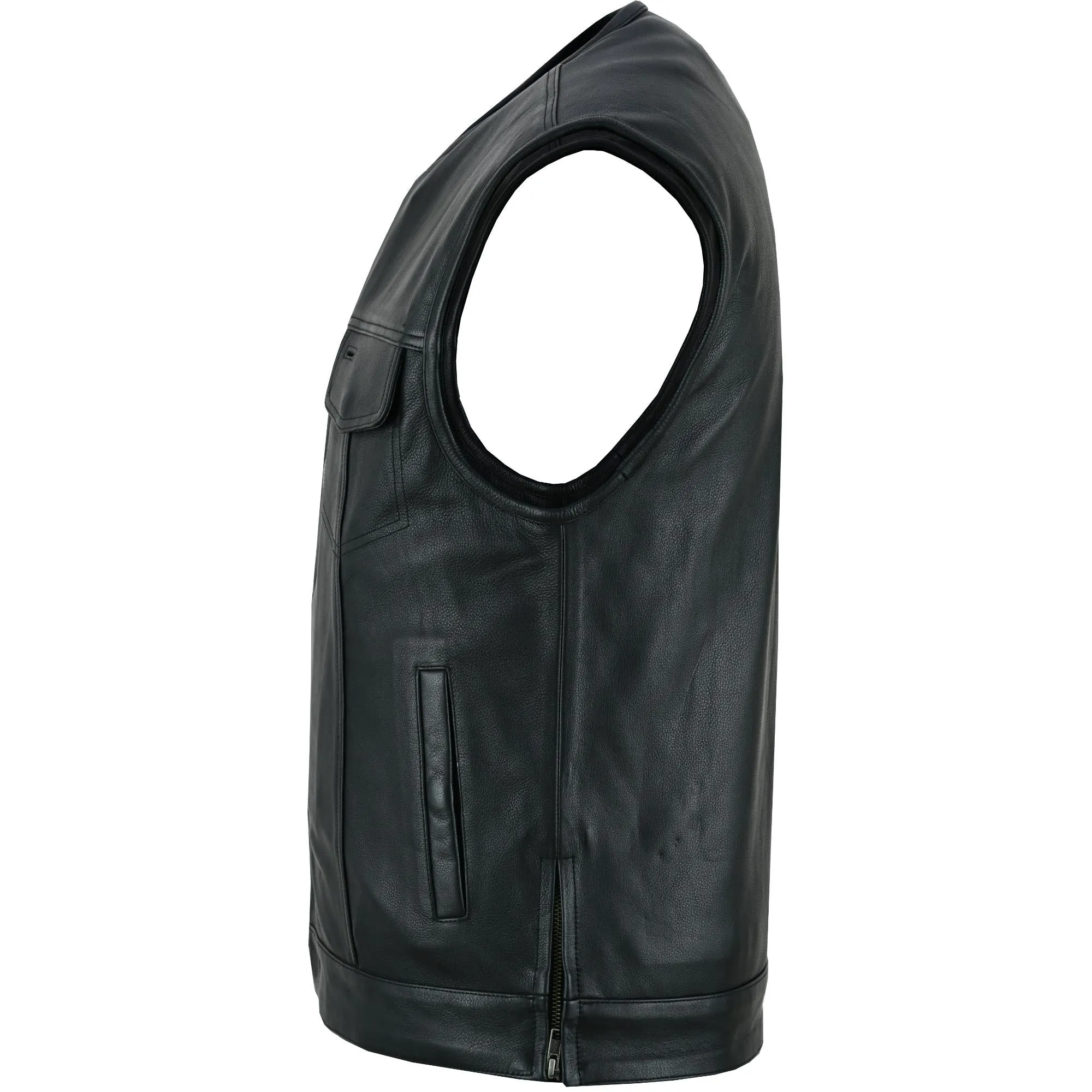 Upgraded Style  Mens Leather Motorcycle Vest with Smart Access Pockets