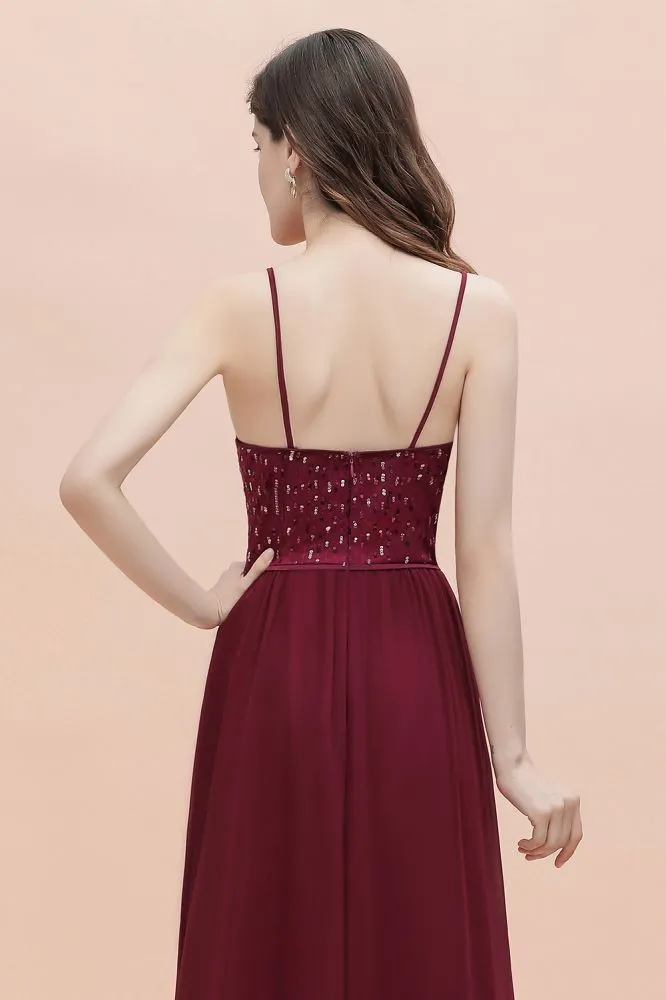 V-Neck Sleeveless Aline Evening Dress Sequins Bridesmaid Dress