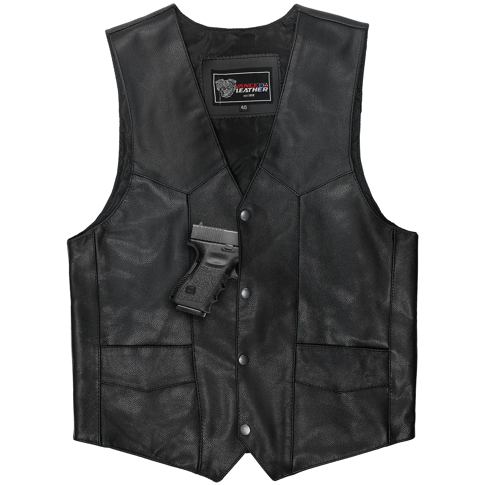 VL921S Standard Leather Men's Plain Side Vest Conceal Carry Pockets & Single Seam Back