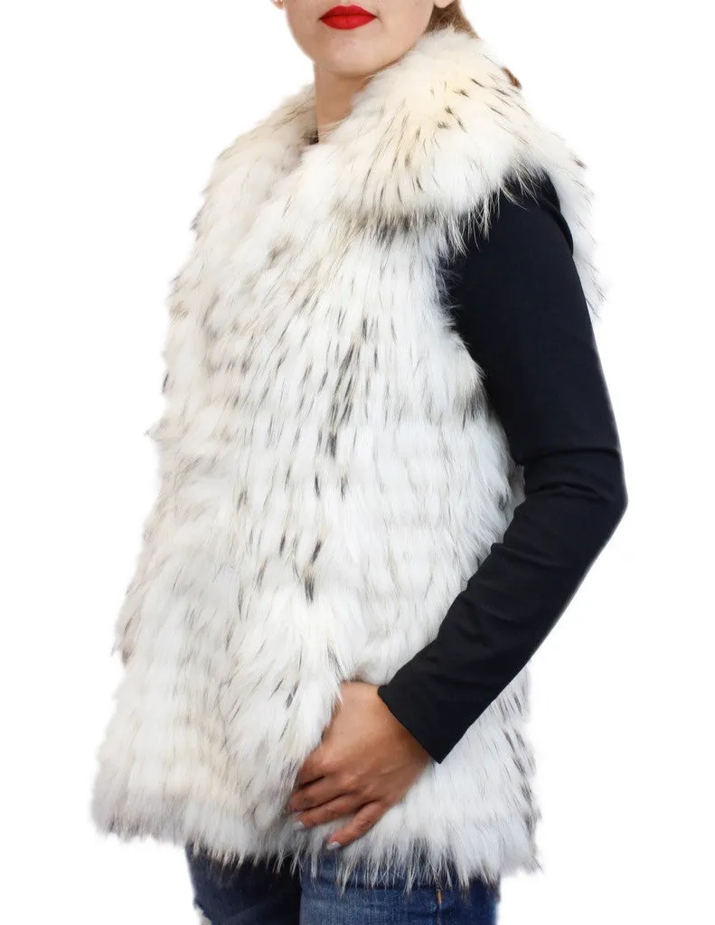 WHITE FEATHERY LAYERED RACCOON FUR VEST