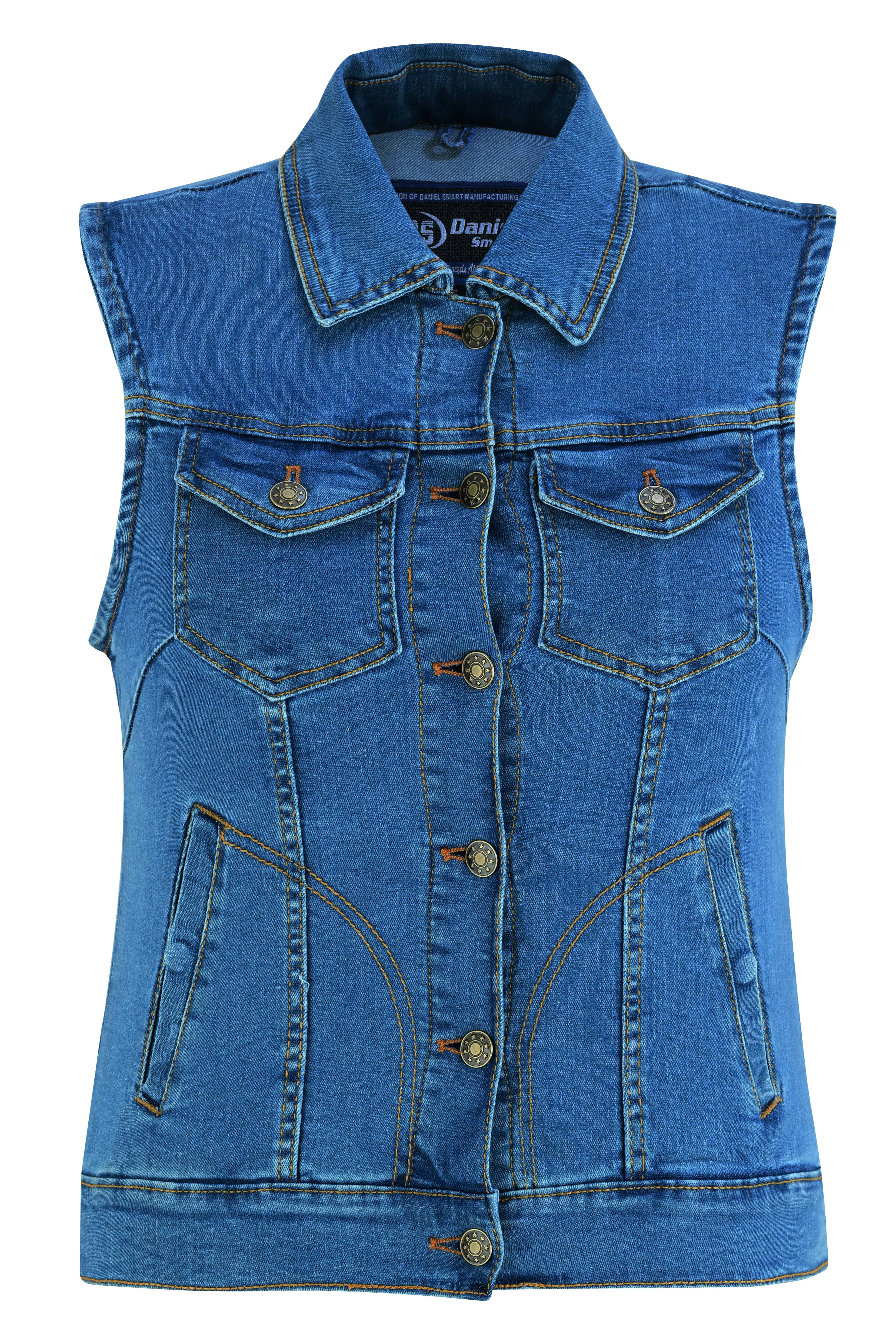 Women's Blue Denim Snap Front Vest