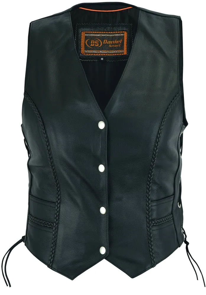 Women's Braided Leather Vest